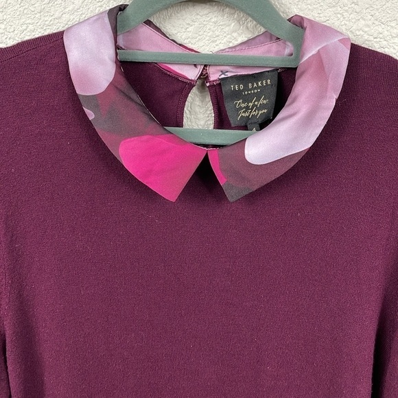 Ted Baker Brianca Porcelain Rose Layered Look Sweater Purple Peplum Sz 4 - Picture 4 of 13